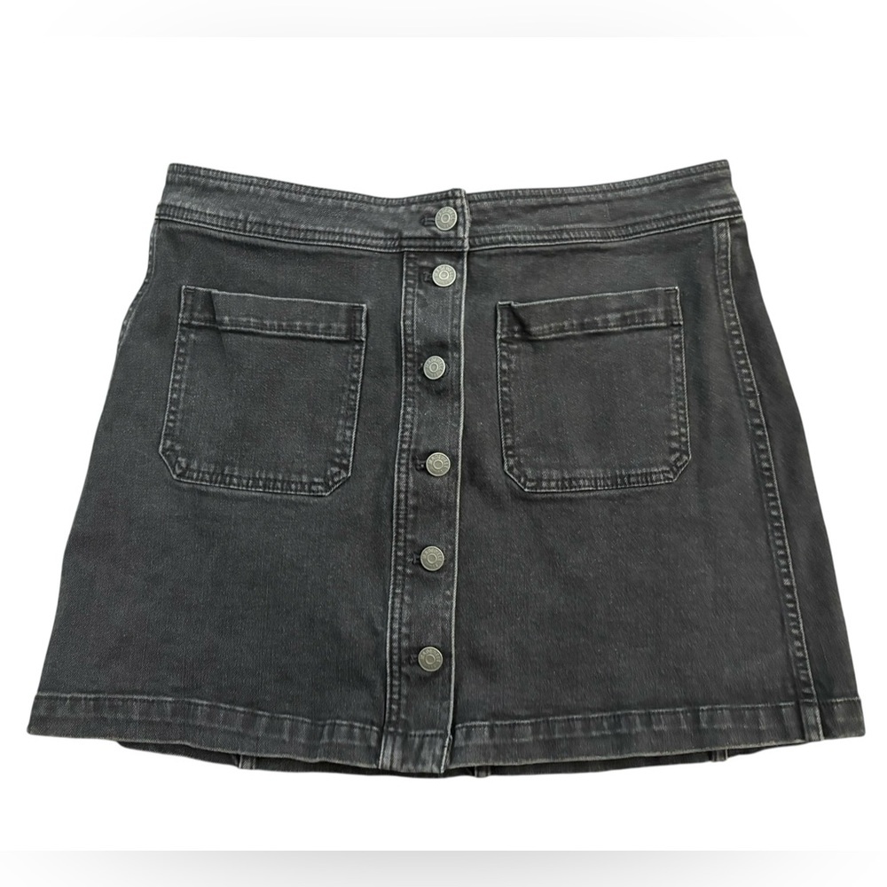 Madewell Stretch Denim A-Line Washed Charcoal Button-Front Mini Skirt - Picture 2 of 6